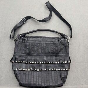 AmeriLeather Tutu Studded Leather Patchwork Shoulder Bag Crossbody Black